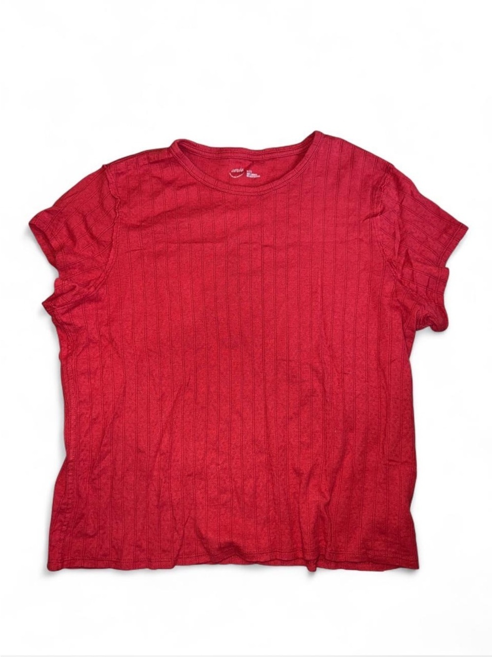 aerie Red Ribbed Short Sleeve Crewneck Tee